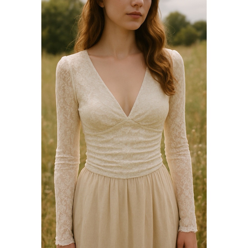 Womens Lace Sheer Babydoll Top Small Y2K Coquette Fairy Dainty Romantic Cottage